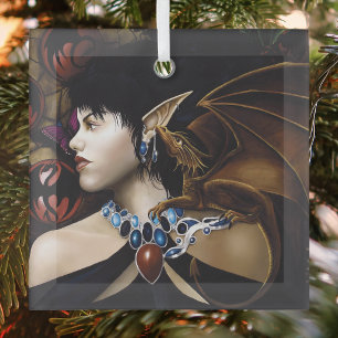 Mystieke Elfen Draak Gezel Vlinder Fantasie Glas Ornament