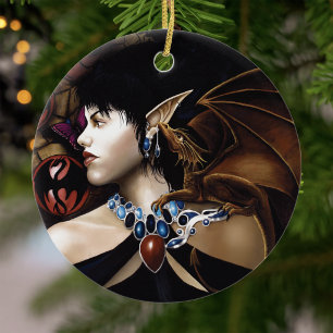 Mystieke Elfen Draak Gezel Vlinder Fantasie Keramisch Ornament