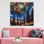 Mystieke Etherische Kunst met Bomen en Nachthemel Canvas Afdruk (Insitu (Woonkamer))