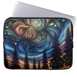 Mystieke Etherische Kunst met Bomen en Nachthemel Laptop Sleeve