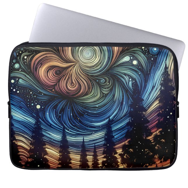 Mystieke Etherische Kunst met Bomen en Nachthemel Laptop Sleeve (Voorkant)