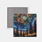 Mystieke Etherische Kunst met Bomen en Nachthemel Magneet (Voorkant / Achterkant)