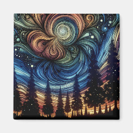 Mystieke Etherische Kunst met Bomen en Nachthemel Magneet