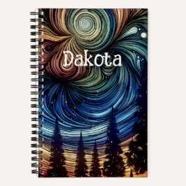 Mystieke Etherische Kunst met Bomen en Nachthemel Notitieboek