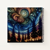 Mystieke Etherische Kunst met Bomen en Nachthemel Notitieboek (Achterkant)