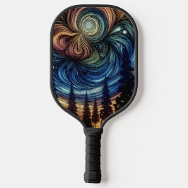 Mystieke Etherische Kunst met Bomen en Nachthemel Pickleball Paddle