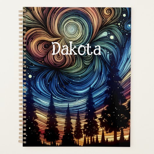Mystieke Etherische Kunst met Bomen en Nachthemel Planner (Voorkant)