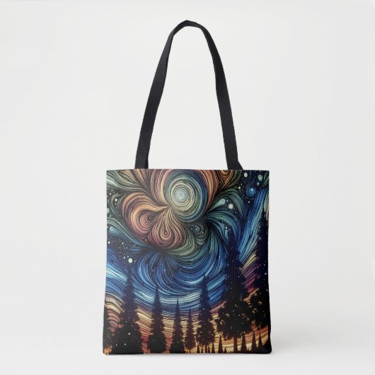Mystieke Etherische Kunst met Bomen en Nachthemel Tote Bag (Voorkant)
