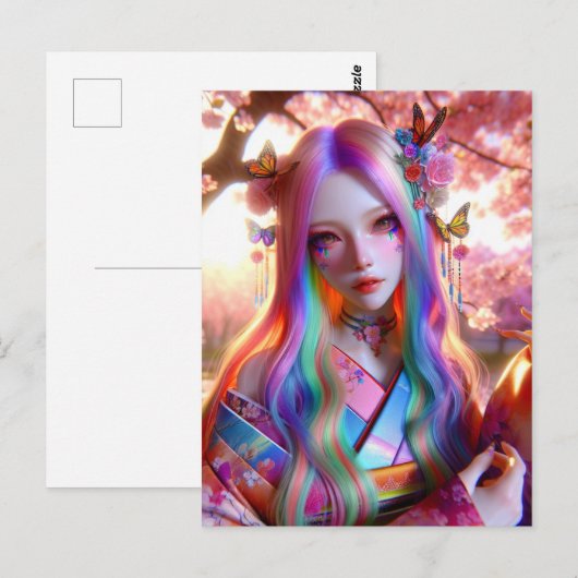 mystieke etherische vrouw met vlinders briefkaart (Voorkant / Achterkant)