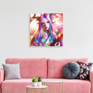 mystieke etherische vrouw met vlinders canvas afdruk