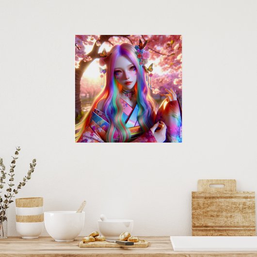  mystieke etherische vrouw met vlinders poster (Keuken)