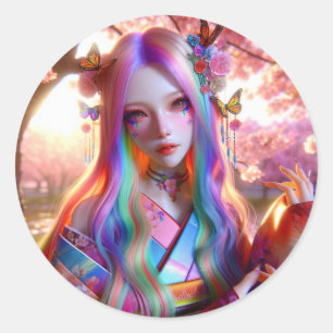  mystieke etherische vrouw met vlinders ronde sticker