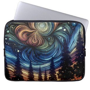 Mystieke Ethische Kunst met Bomen en Nachtelijke H Laptop Sleeve