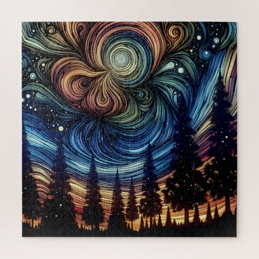Mystieke Ethische Kunst met Bomen en Nachtelijke H Legpuzzel (Verticaal)
