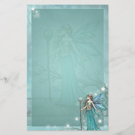 Mystieke Fairy Fantasy Art Blauwgroen Briefpapier (Voorkant)