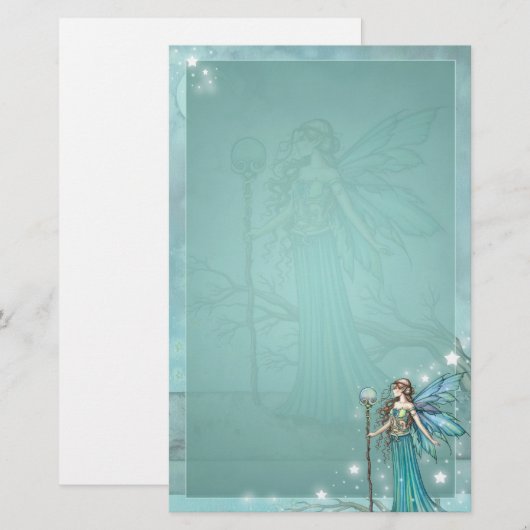 Mystieke Fairy Fantasy Art Blauwgroen Briefpapier (Voorkant / Achterkant)