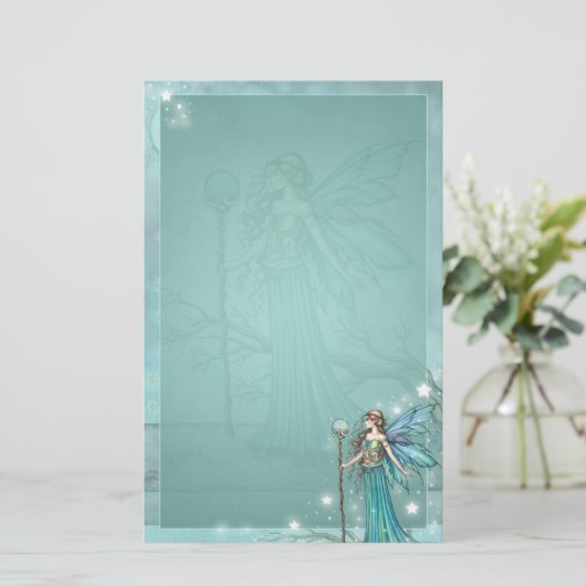 Mystieke Fairy Fantasy Art Blauwgroen Briefpapier (Staand voorkant)