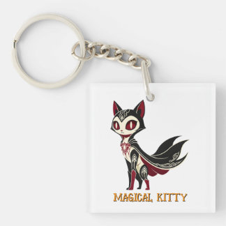 Mystieke Fantasie Kat Cartoon Grafisch Sleutelhanger