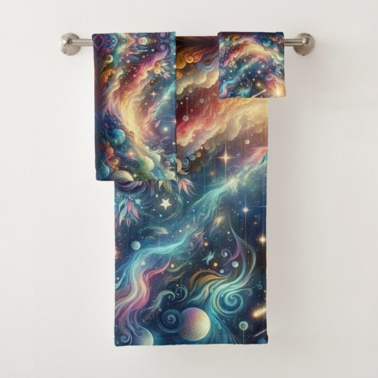 Mystieke Fantasie Kleurrijke Hemelse Verre Kasteel Bad Handdoek (Insitu)