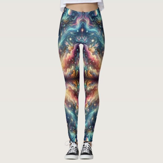 Mystieke Fantasie Kleurrijke Hemelse Verre Kasteel Leggings (Voorkant)
