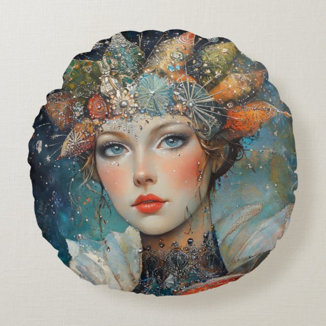 Mystieke fantasie Sterke vrouw Rond Kussen (Voorkant)