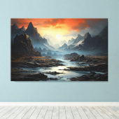 Mystieke Fantasy Realm bergen, rivier en water Canvas Afdruk (Insitu (Houten vloer))