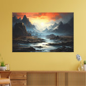 Mystieke Fantasy Realm bergen, rivier en water Canvas Afdruk (Insitu (Woonkamer))