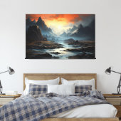 Mystieke Fantasy Realm bergen, rivier en water Canvas Afdruk (Insitu (Slaapkamer))