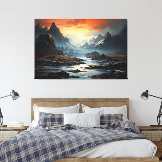 Mystieke Fantasy Realm bergen, rivier en water Canvas Afdruk (Insitu (Slaapkamer))