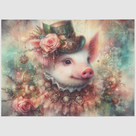 Mystieke Fantasy Steampunk Pig Decoupage Tissuepapier (Voorkant)