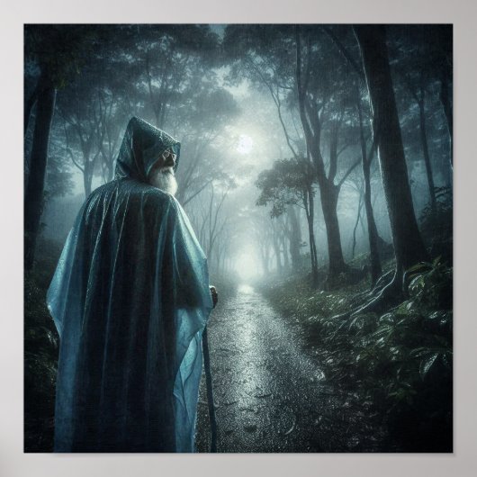 Mystieke figuur in nevelig bos poster (Voorkant)