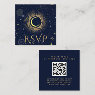 Mystieke Galaxy Navy Blue QR Code Bruiloft RSVP Informatiekaartje