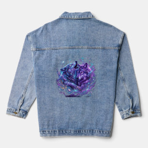 Mystieke Galaxy Wolf Hoodie – Blauwe Kosmische Wol Denim Jacket