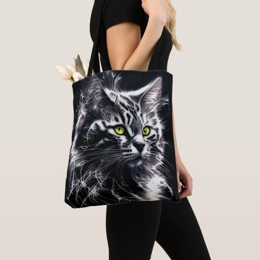 Mystieke gebroken licht kat kunst tote tas (Dichtbij)