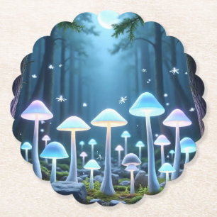 Mystieke gloeiende neonpaddenstoelen kartonnen onderzetters