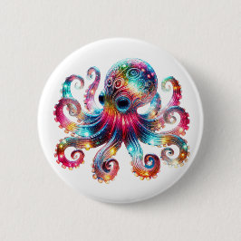 Mystieke gloeiende octopus ronde button 5,7 cm