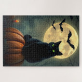 Mystieke Glowende Zwarte Kat Puzzel – Halloween Ma (Horizontaal)