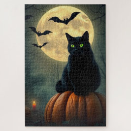 Mystieke Glowende Zwarte Kat Puzzel – Halloween Ma