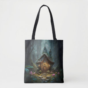 "Mystieke Gnome Cottage: Whimsical Mushroom Haven Tote Bag