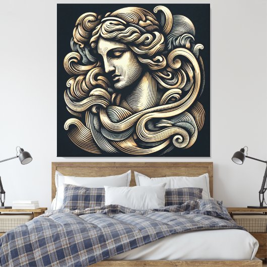Mystieke Godin -  gegraveerde lijnkunst Canvas Afdruk (Insitu (Slaapkamer))