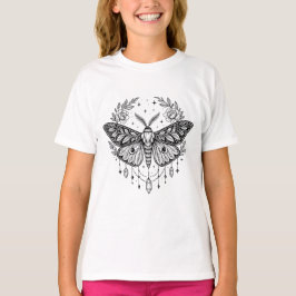 Mystieke gotische mot botanische hemelse lijnkunst t-shirt