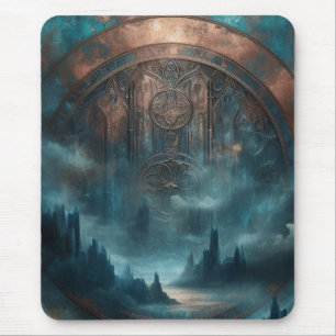 Mystieke gotische Steampunk-kunst - Blauwe koperen Muismat