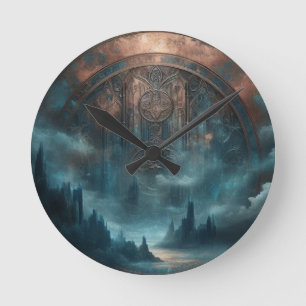 Mystieke gotische Steampunk-kunst - Blauwe koperen Ronde Klok
