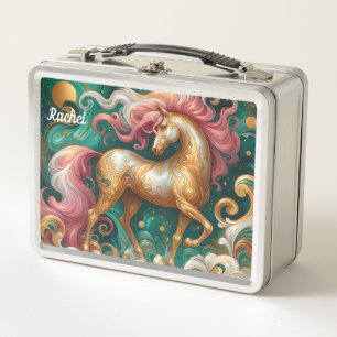 Mystieke Gouden Fantasy Paard Metalen Lunchbox