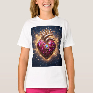 Mystieke Gouden Gekroonde Hart in de Ruimte T-shirt