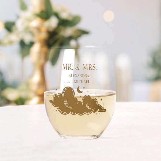 Mystieke gouden hemelse bruiloft wijnglas zonder voet (Insitu (Huwelijk))