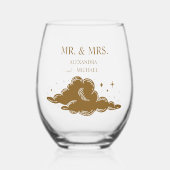 Mystieke gouden hemelse bruiloft wijnglas zonder voet (Voorkant)