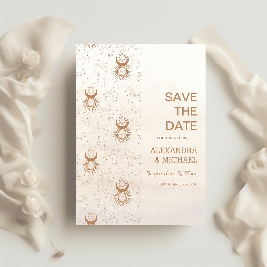 Mystieke Gouden Hemelse Sterren Bruiloft Save The Date