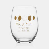 Mystieke Gouden Maan Fase Hemelse Bruiloft Wijnglas Zonder Voet (Voorkant)