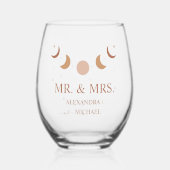 Mystieke Gouden Maan Fase Hemelse Bruiloft Wijnglas Zonder Voet (Voorkant)